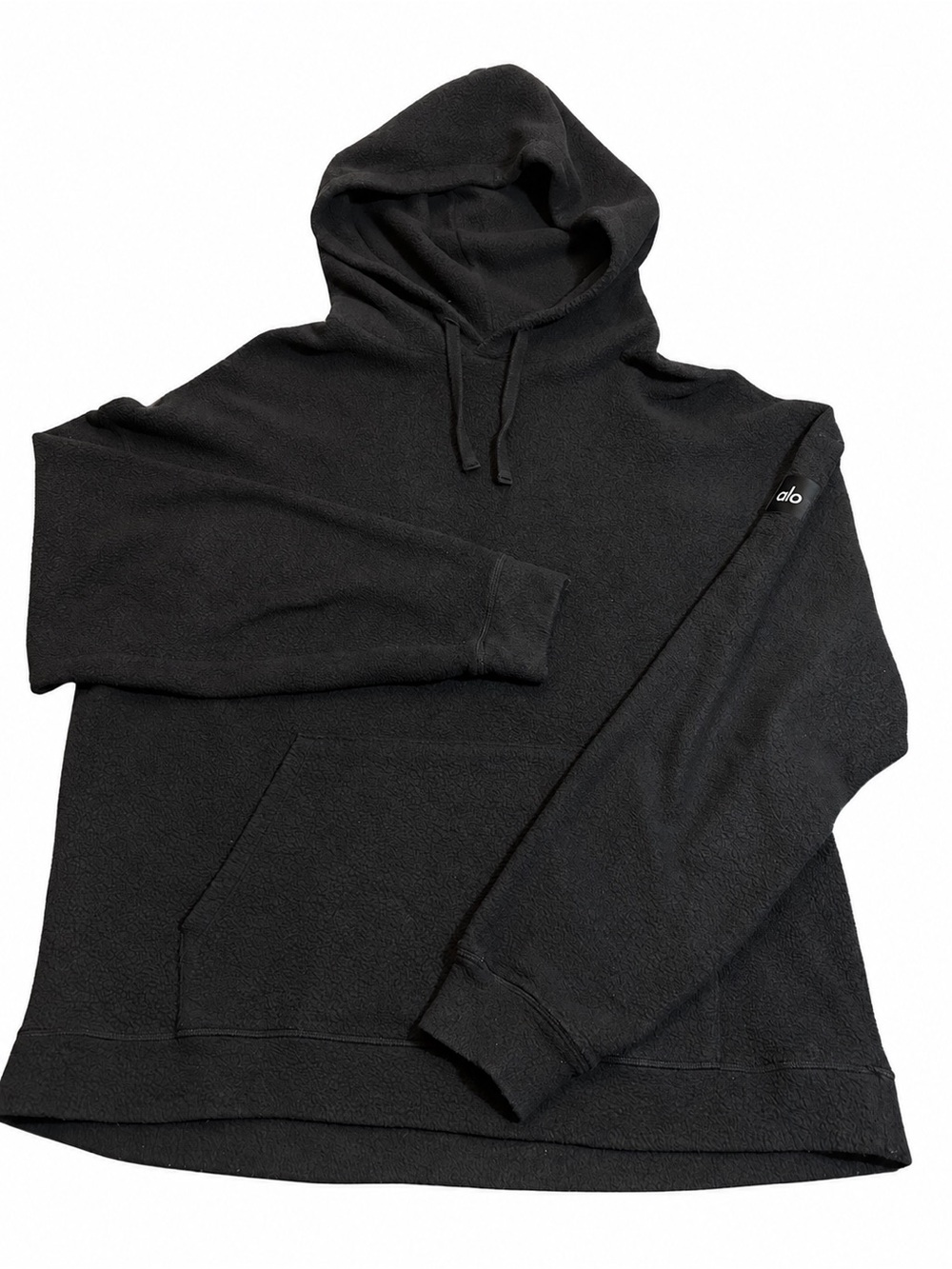 Alo Yoga Men's XL Black Textured Fleece Pullover Hoodie Kangaroo Pocket SOFT
